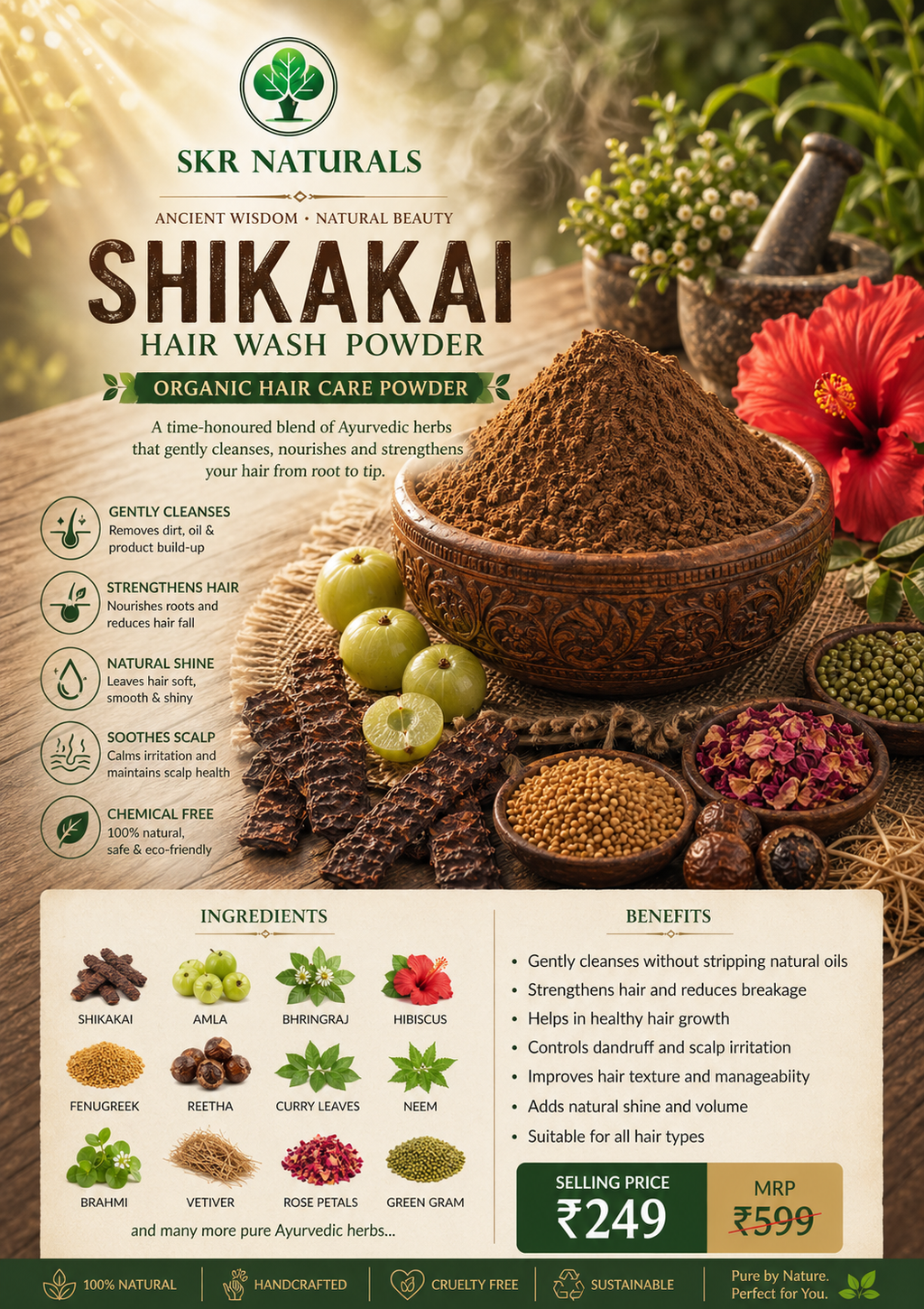 SKR NATURALS 10-in-1 Organic Shikakai Powder | 200g